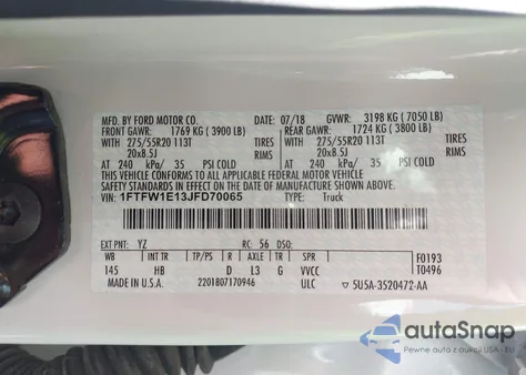 2018 Ford F-150 Lariat from USA, damaged, VIN 1FTFW1E13JFD70065